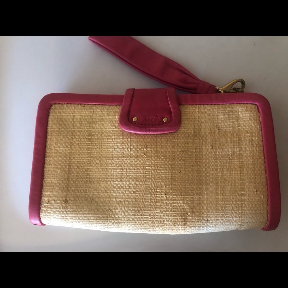 Authentic Coach Park Leather Clutch in pink/ straw - Picture 2 of 7